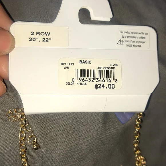 Periwinkle Blue Glass Bead and Gold Tone Metal Necklace and Earring Set - Picture 3 of 4